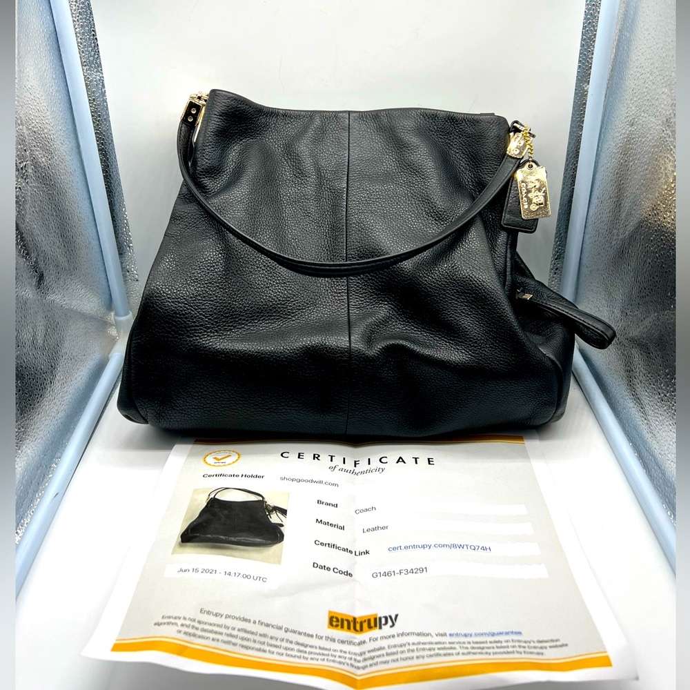 Coach Black Pebbled Leather Three Compartment Shoulder Bag